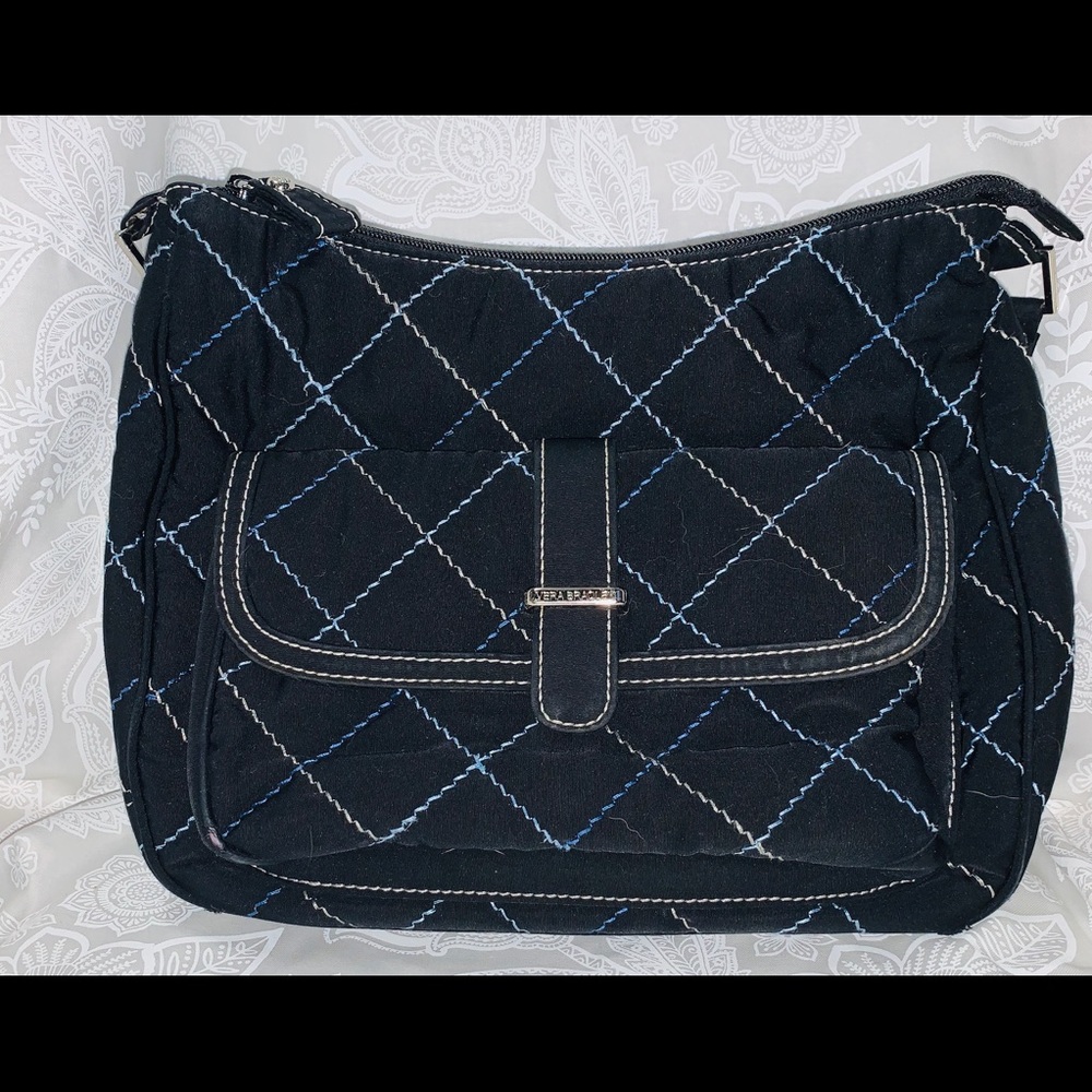 Vera Bradley Black bag with blue quilting lines